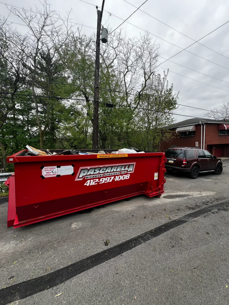 Pascarella 15-yard dumpster on a Monongahela residential street