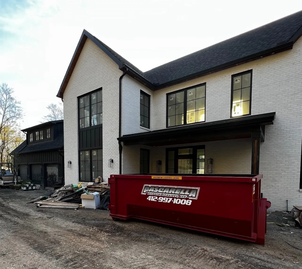 Pascarella dumpster at a new construction home build